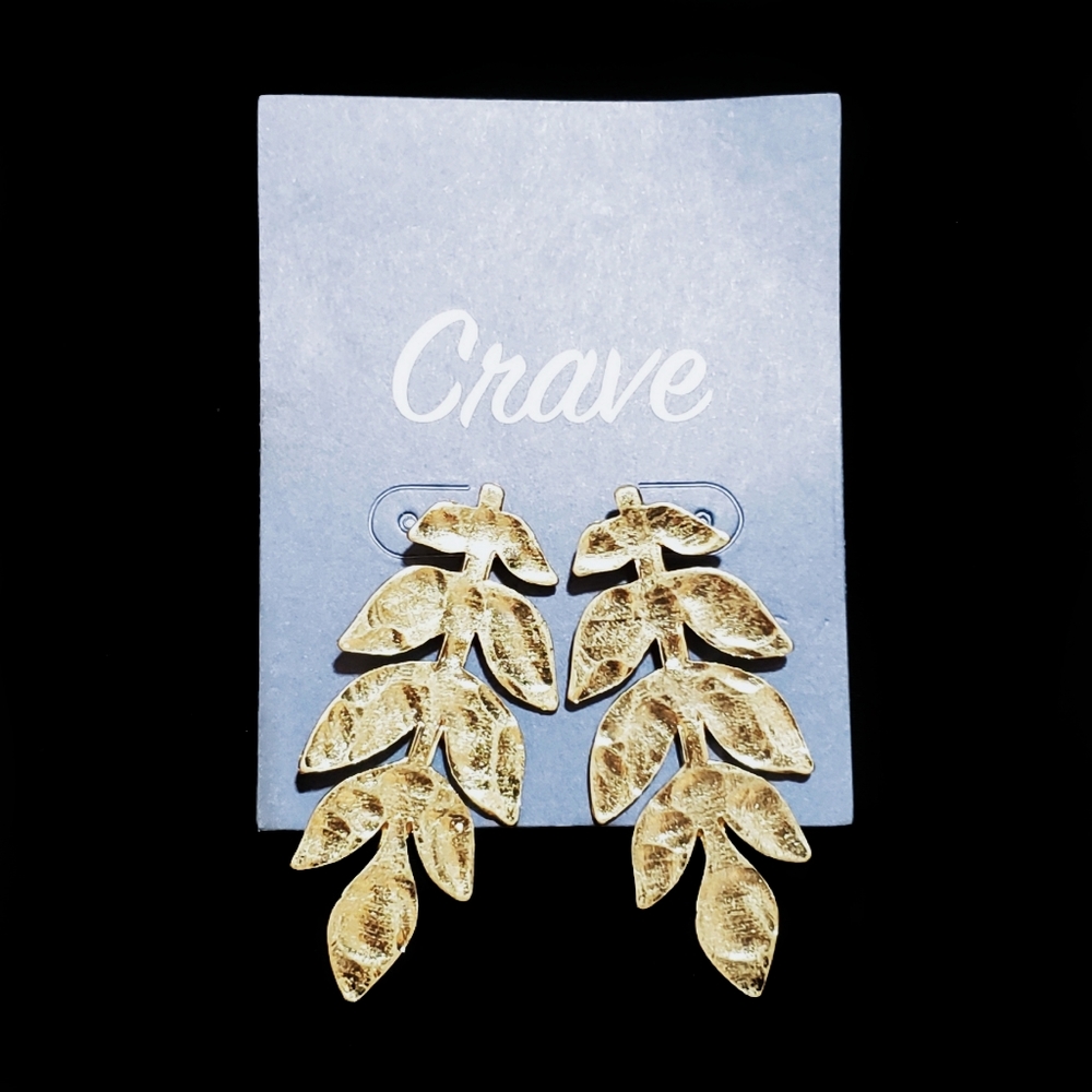 Worn Goldtone Fern Leaf Post Earrings